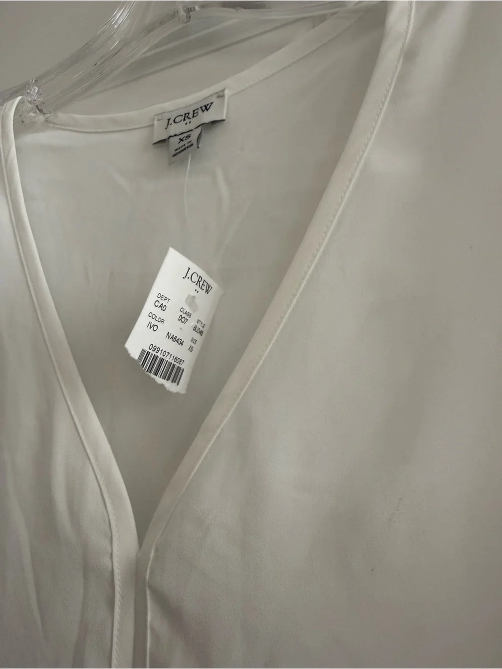J. Crew White V-Neck Puff Sleeve Blouse